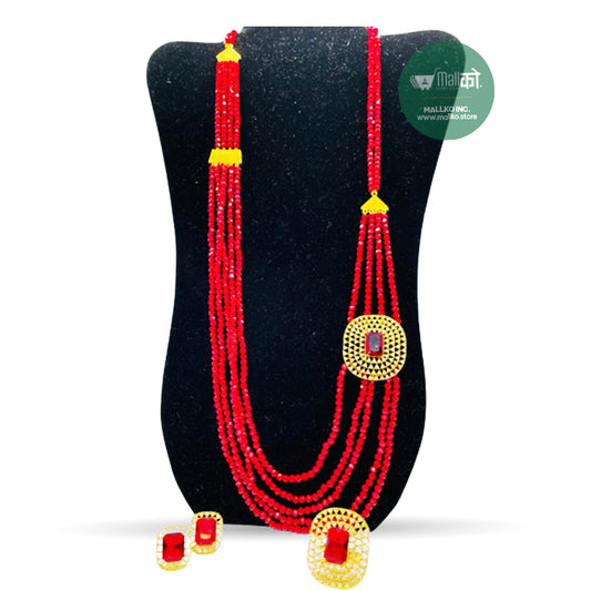 Chandrahaar With Red & White Stones Pendant