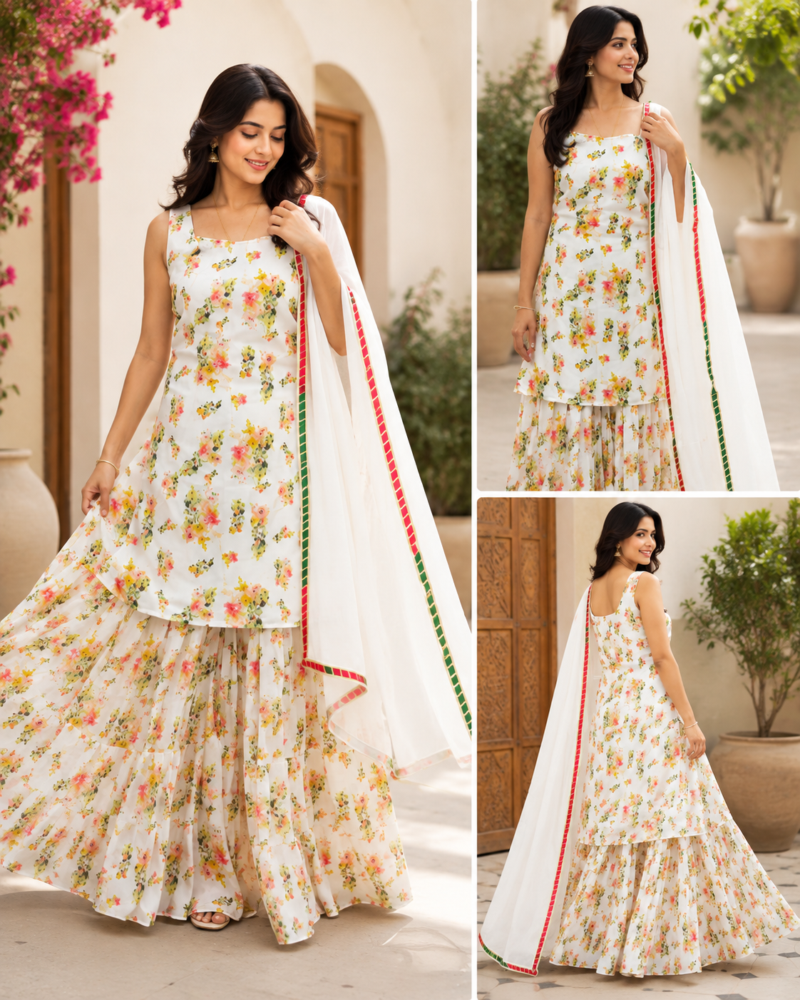 Floral Print 3-Piece Suit Set with Dupatta