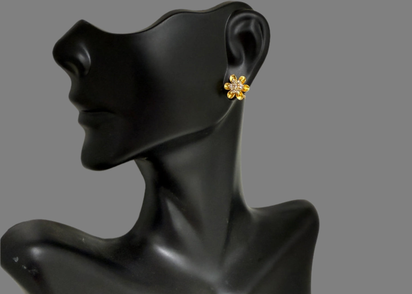 Gold-Plated Crystal Flower Stud Earrings