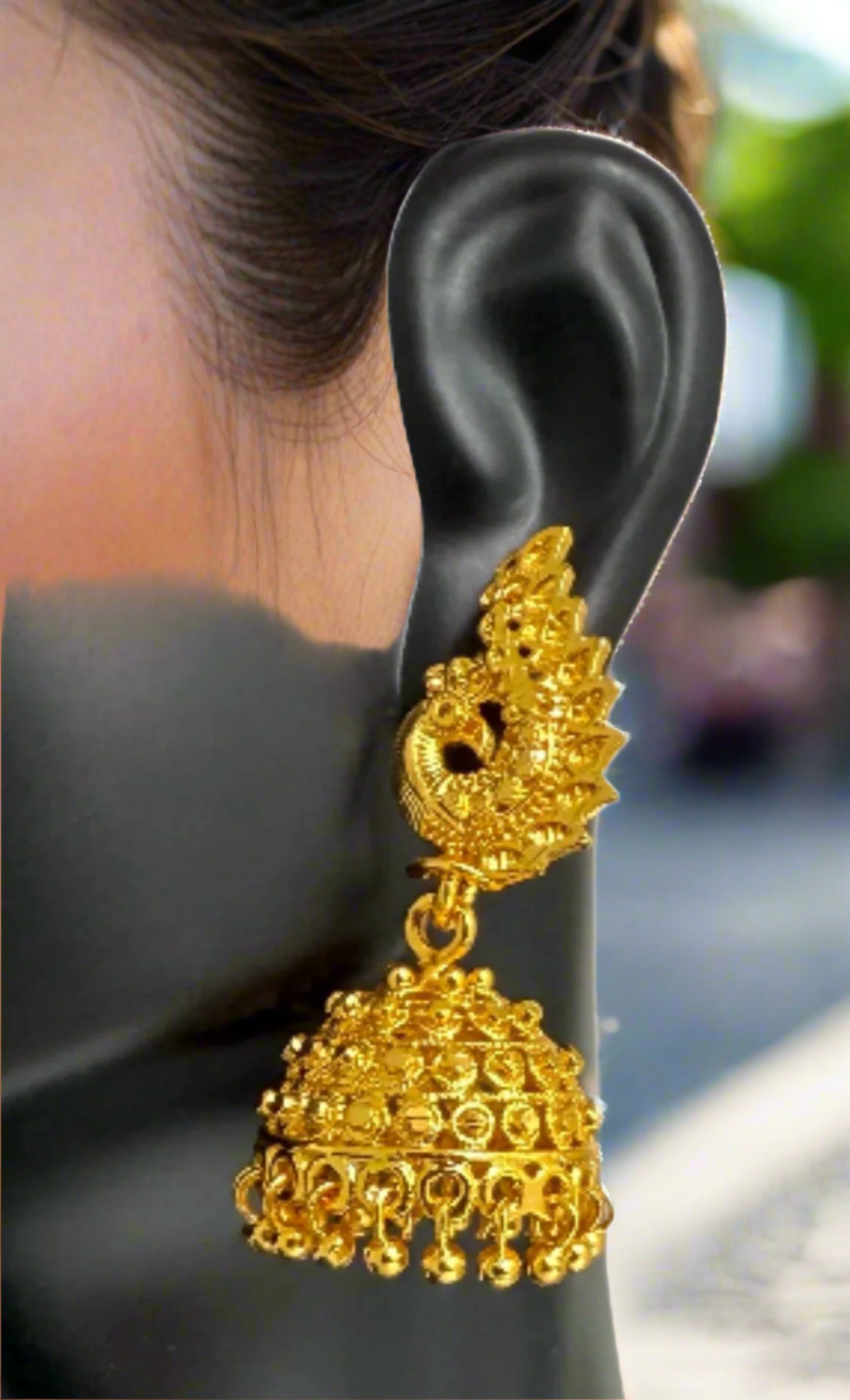 Gold-Plated Mayur Pinjara Jhumka Earrings