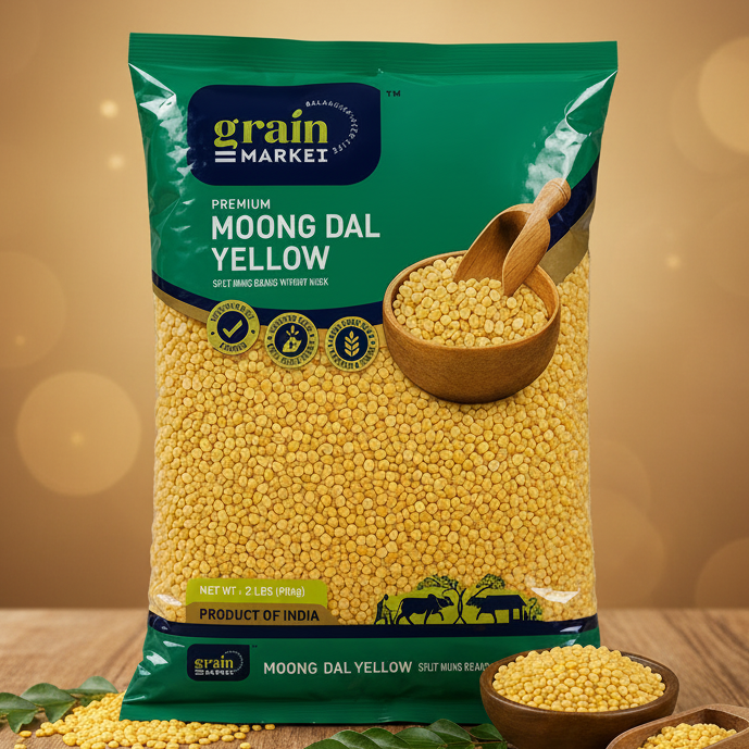 Grain Market Premium Moong Dal Yellow Split Mung Beans Without Husk 2 lbs 908g