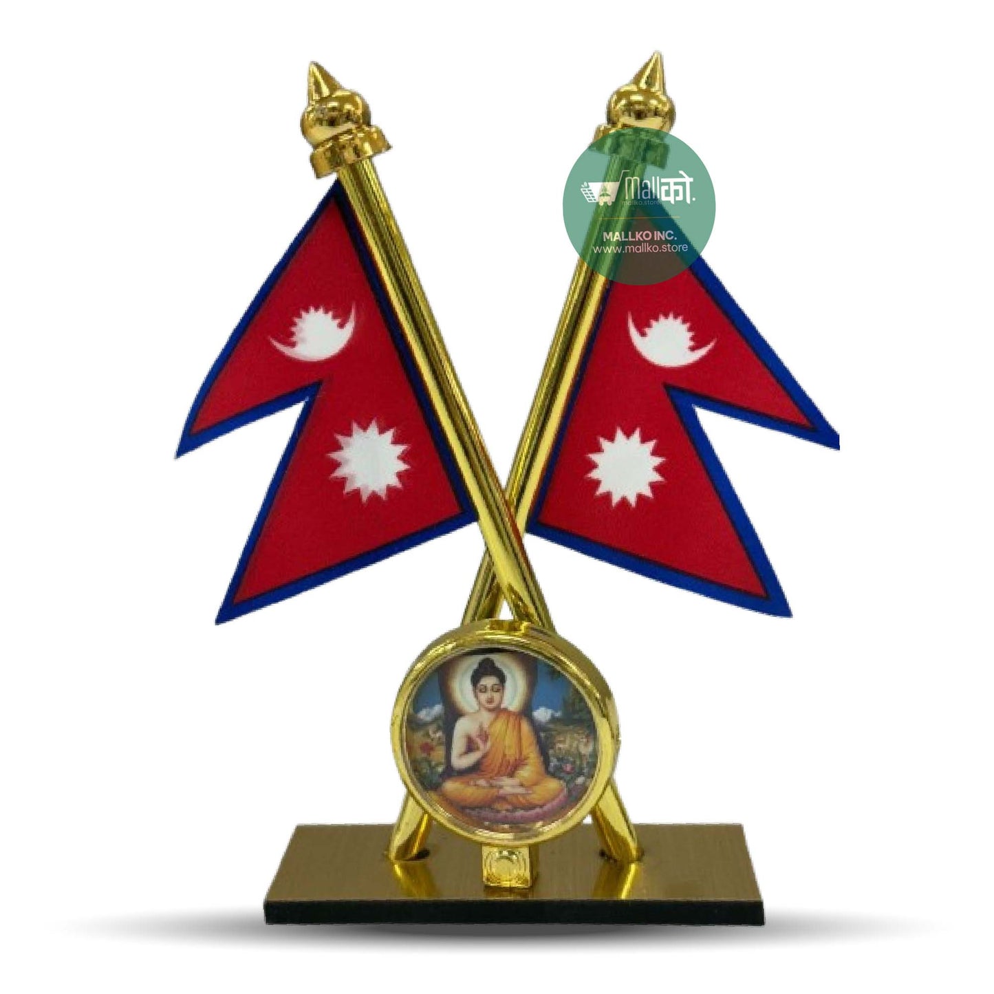 Nepal flag dashboard stand with Gautam Buddha idol