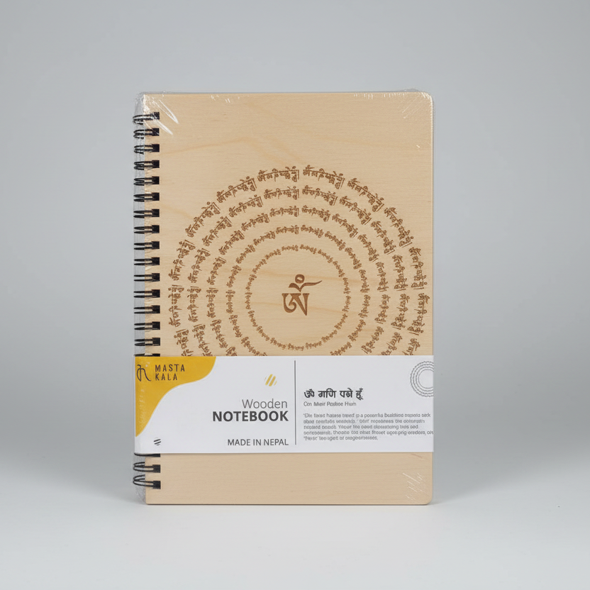 Handmade Om Engraved Wooden Cover Journal Nepal
