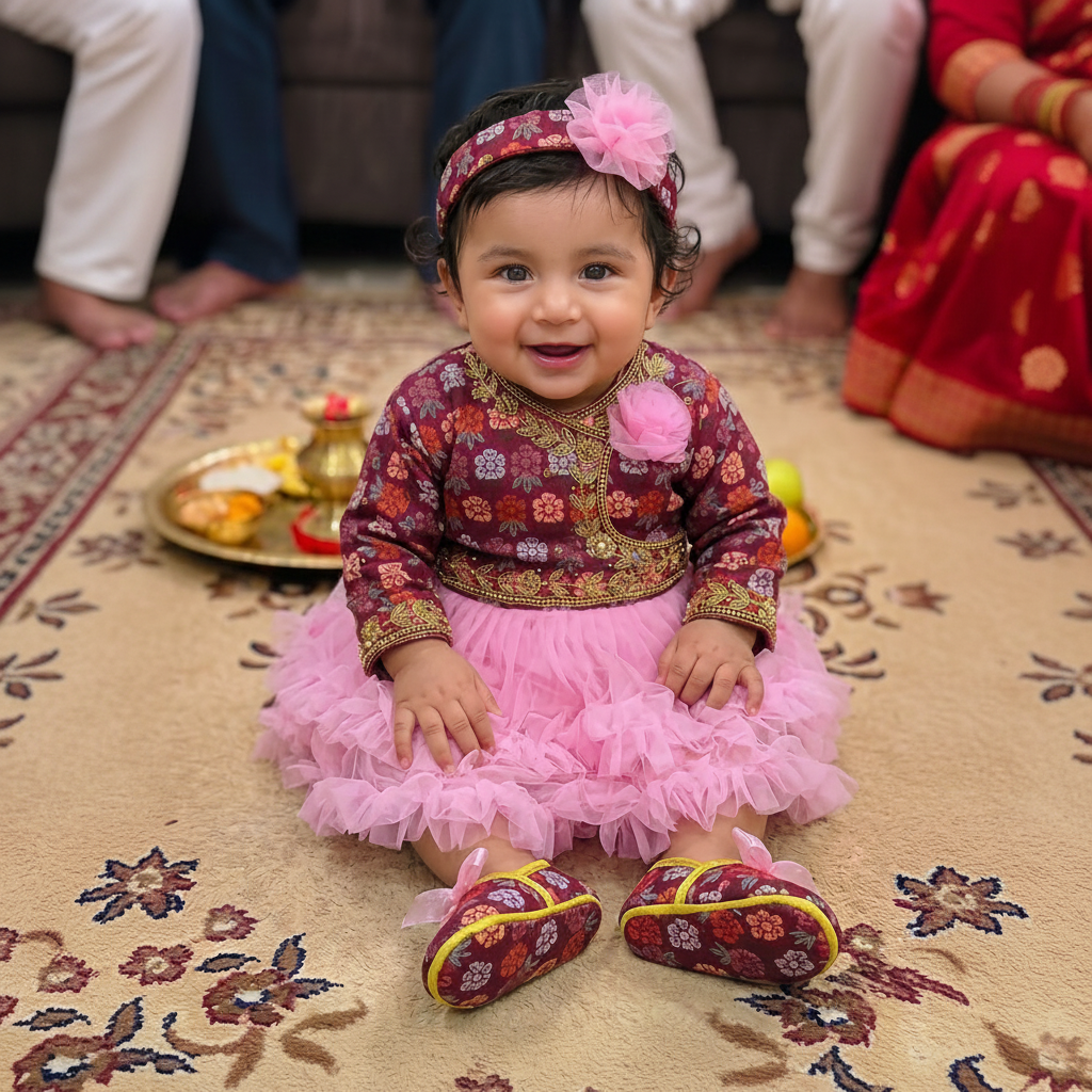 Floral Brocade & Tulle Tutu Pasni Dress for Baby Girl