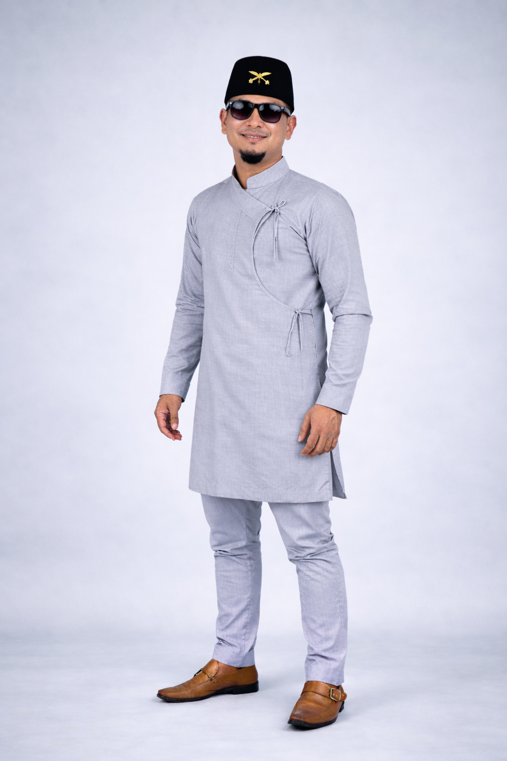 Grey Nepali Daura Suruwal mens traditional dress in USA Nepali clothing Mallko