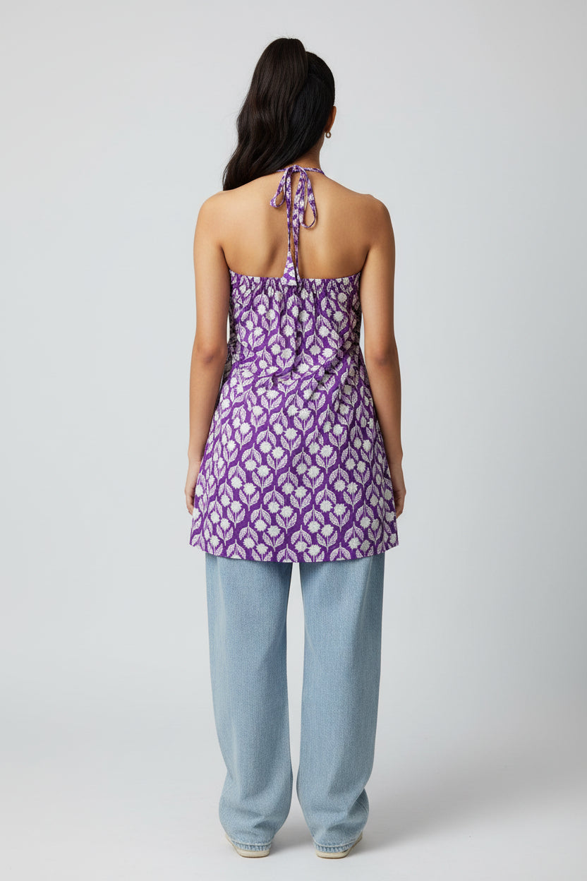 Purple Halter Neck Short Kurti