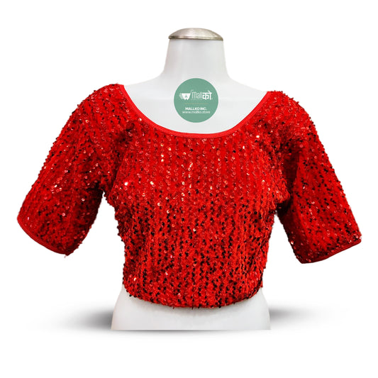 Women's Sparkling Red Sari Blouse / Crop Top.