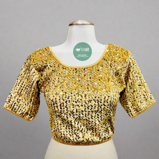 Women's Sparkling  Gold Double shaded Sari Blouse / Crop Top.
