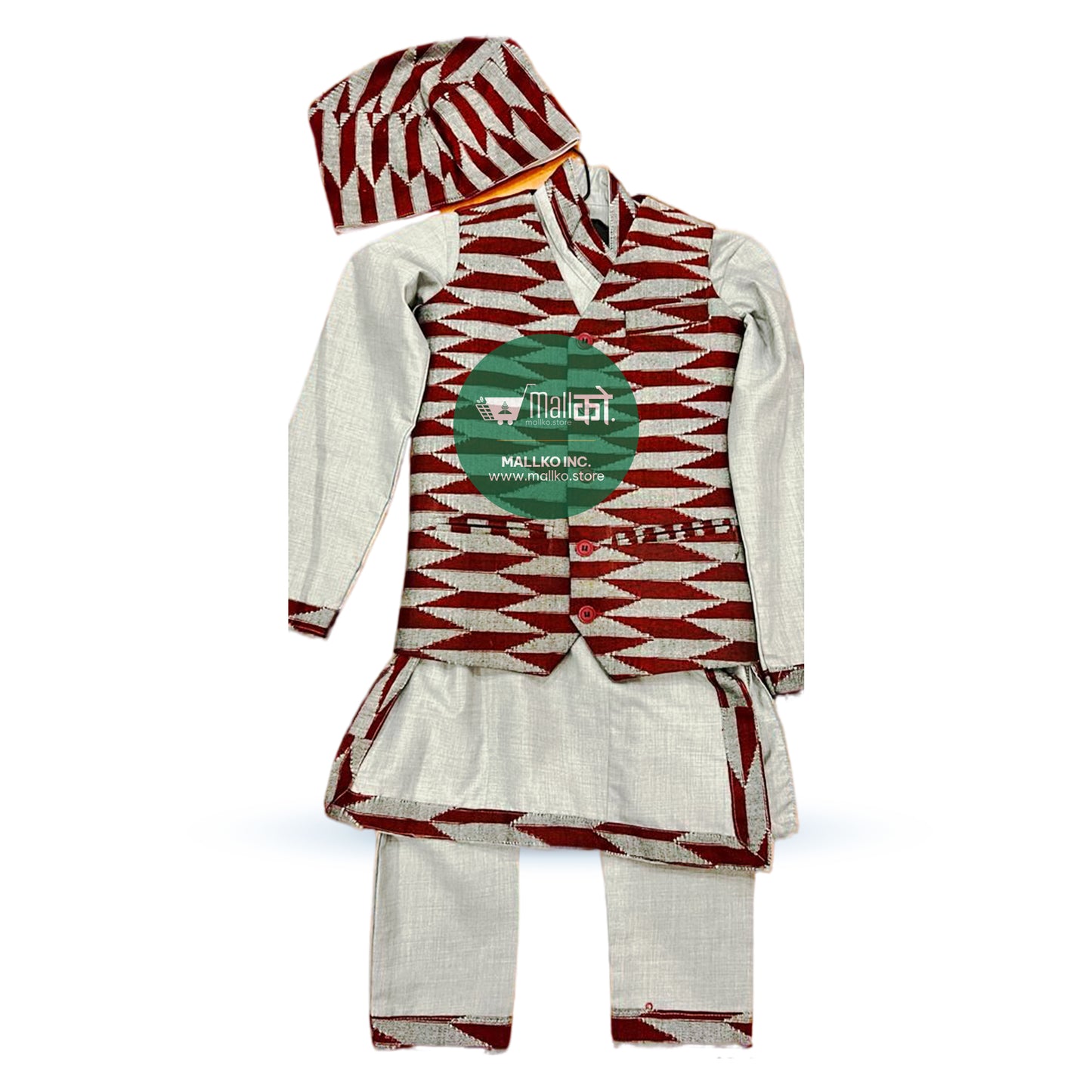 High Quality Dhaka Daura Suruwal Set (Maroon and Grey)