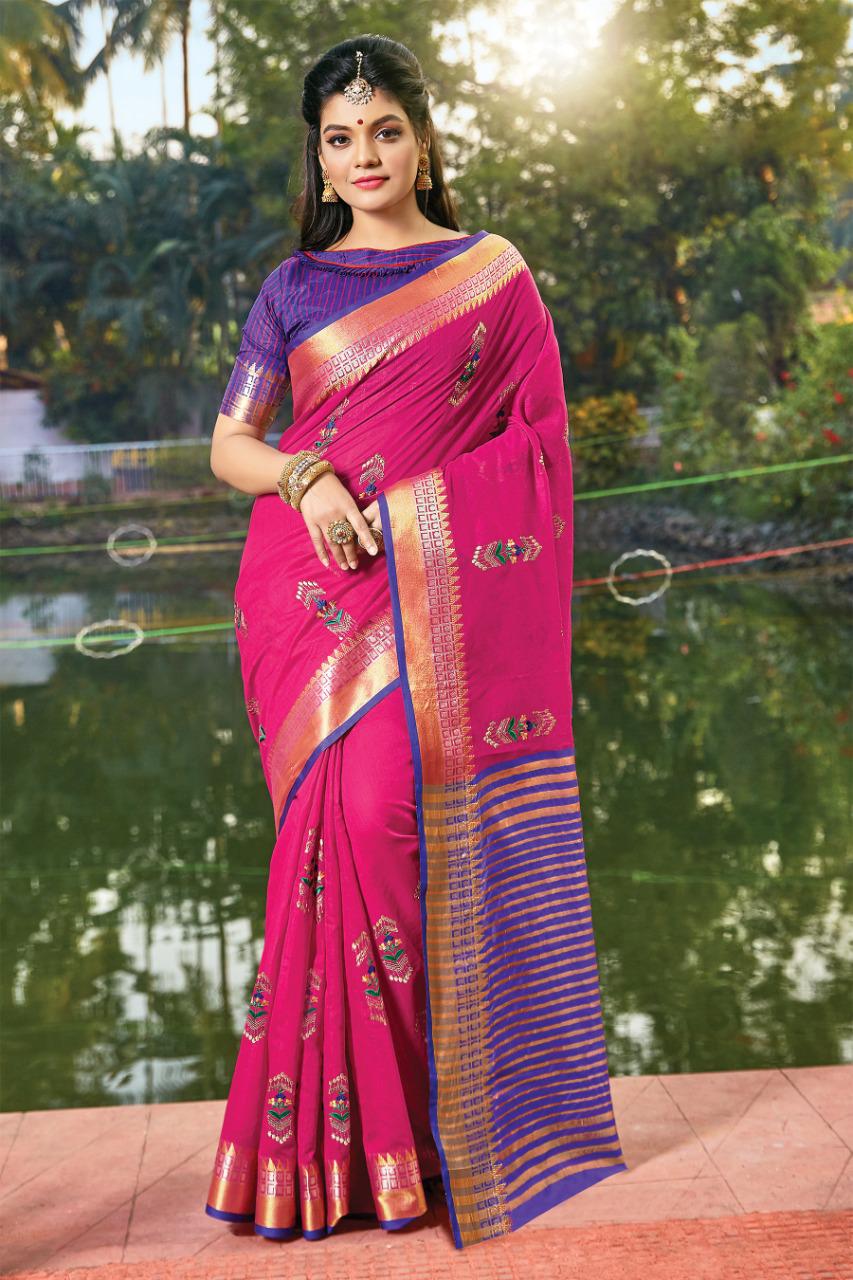 Cotton Saree ( Pink/ Red)