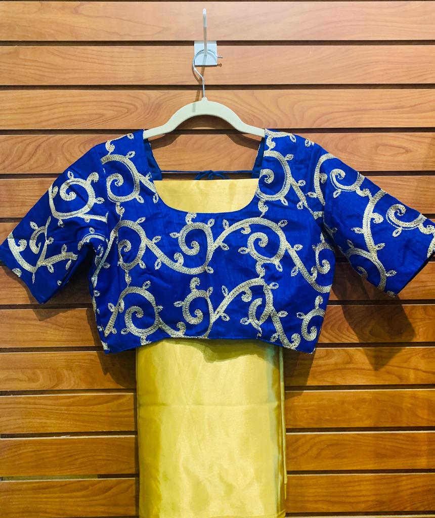 Plain Silk Sari with Stitch Blouse and Falls