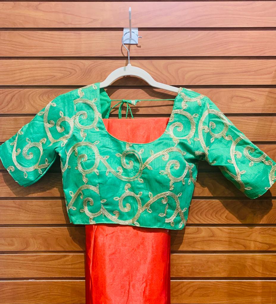 Plain Silk Sari with Stitch Blouse and Falls