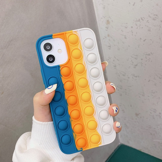 Rainbow Silicone Phone Cover For Iphone XR XS 11 12Pro Max XR 7 8 Plus Pop Fidget Toys Push It Bubble Soft Silicone Phone Cover