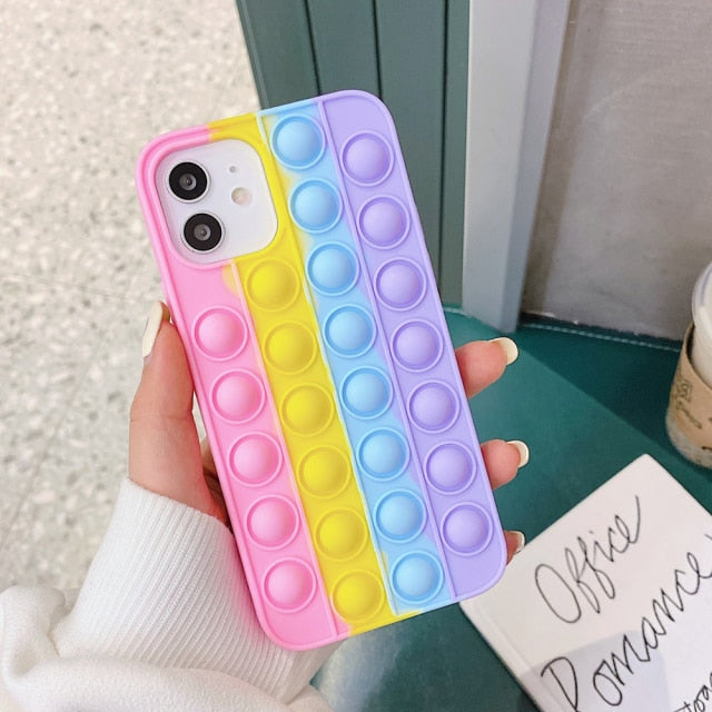 Rainbow Silicone Phone Cover For Iphone XR XS 11 12Pro Max XR 7 8 Plus Pop Fidget Toys Push It Bubble Soft Silicone Phone Cover