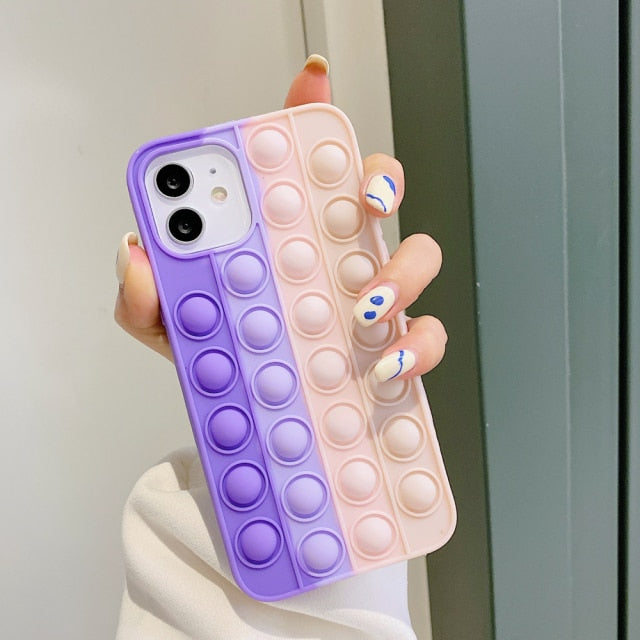 Rainbow Silicone Phone Cover For Iphone XR XS 11 12Pro Max XR 7 8 Plus Pop Fidget Toys Push It Bubble Soft Silicone Phone Cover