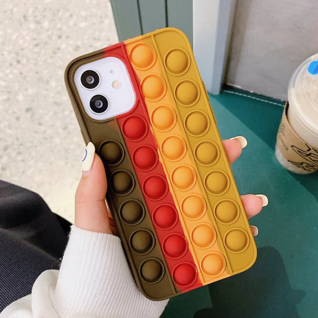 Rainbow Silicone Phone Cover For Iphone XR XS 11 12Pro Max XR 7 8 Plus Pop Fidget Toys Push It Bubble Soft Silicone Phone Cover