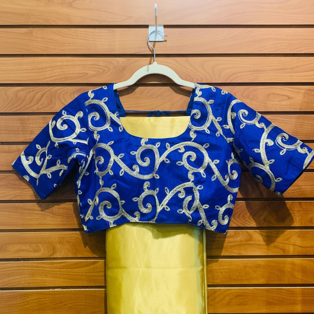 silk saree with stitched blouse blue