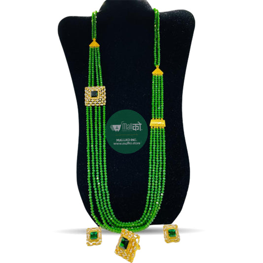 Crystal Chandrahaar With Green Pendant Set