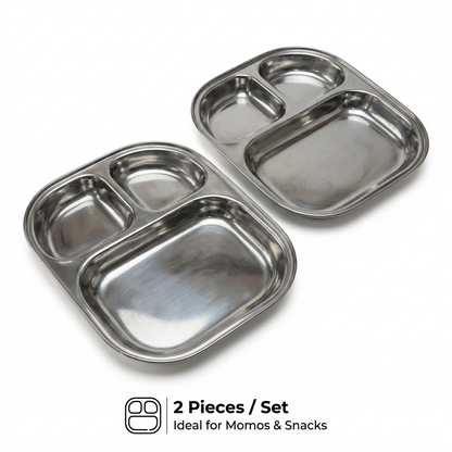 3-Partition Stainless Steel Plate