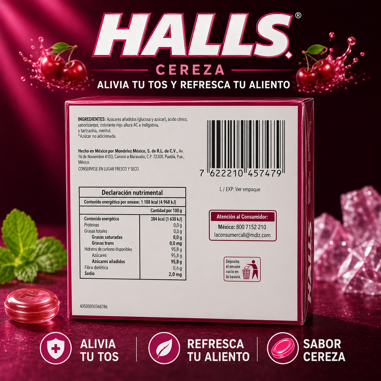 HALLS Cereza Cherry Flavor Cough Drops – 6 Pack