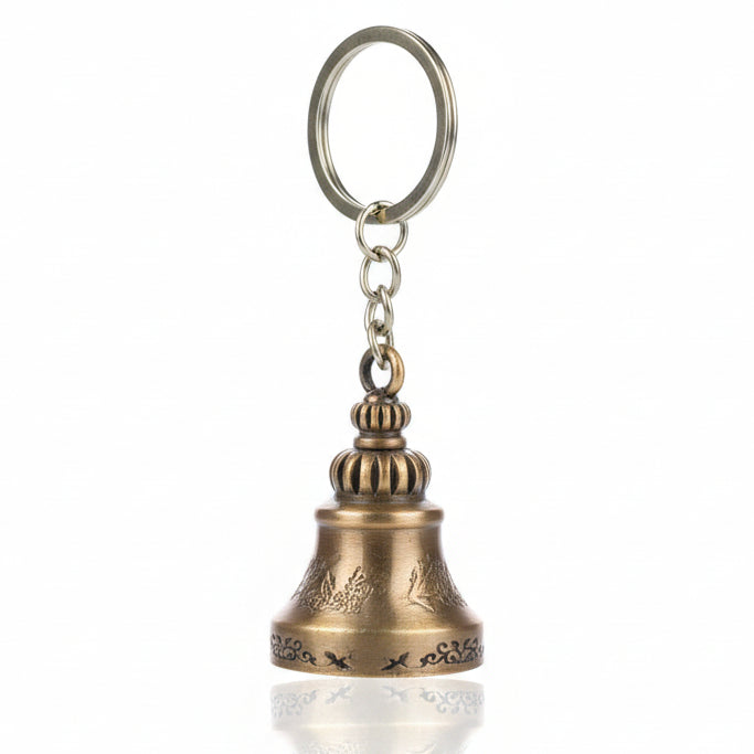 Antique Gold Decorative Bell Keychain with Engraved Design