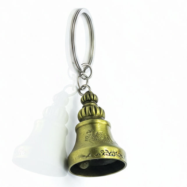 Antique Bronze Decorative Bell Keychain with Engraved Design