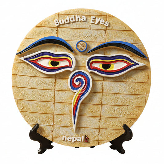 Buddha Eyes of Nepal colorful decorative plate with Buddhist stupa eye design
