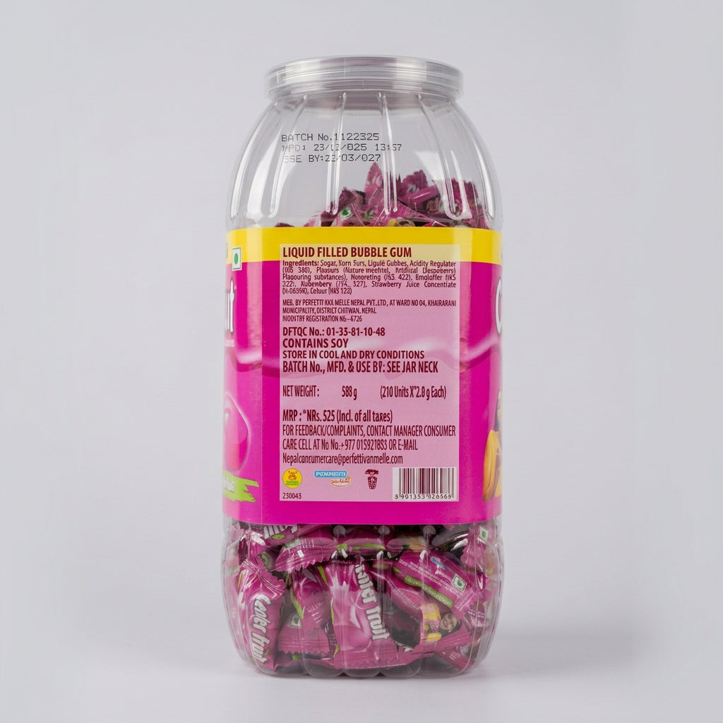 Center Fruit Fruity Liquid Center Bubble Gum Jar