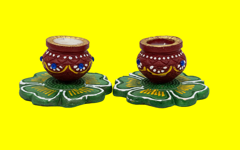 Clay Plate Matki Wax Diya Set of 2