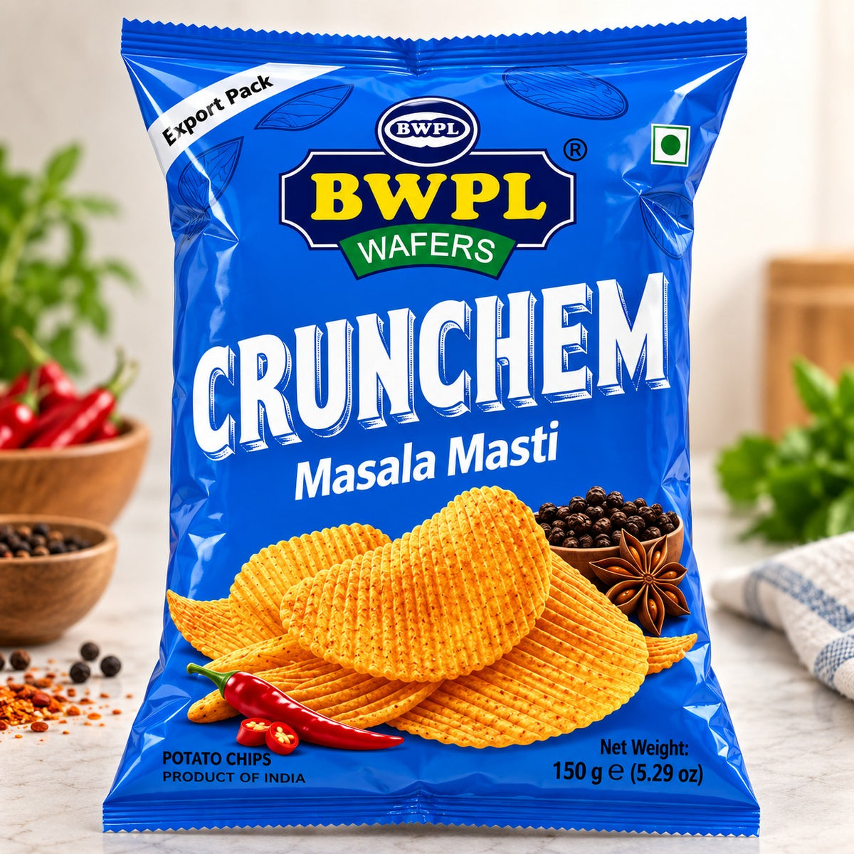 Balaji Wafers Crunchem Masala Masti ridged potato wafers 150g pack