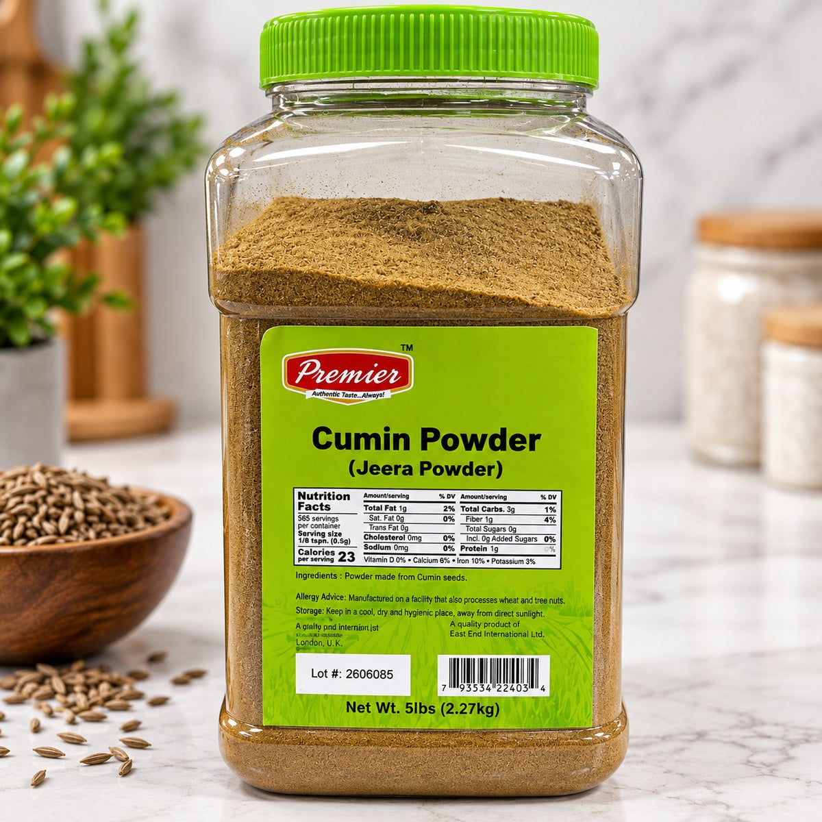 Premier Cumin Powder Jeera Powder in a 5 lb bulk container