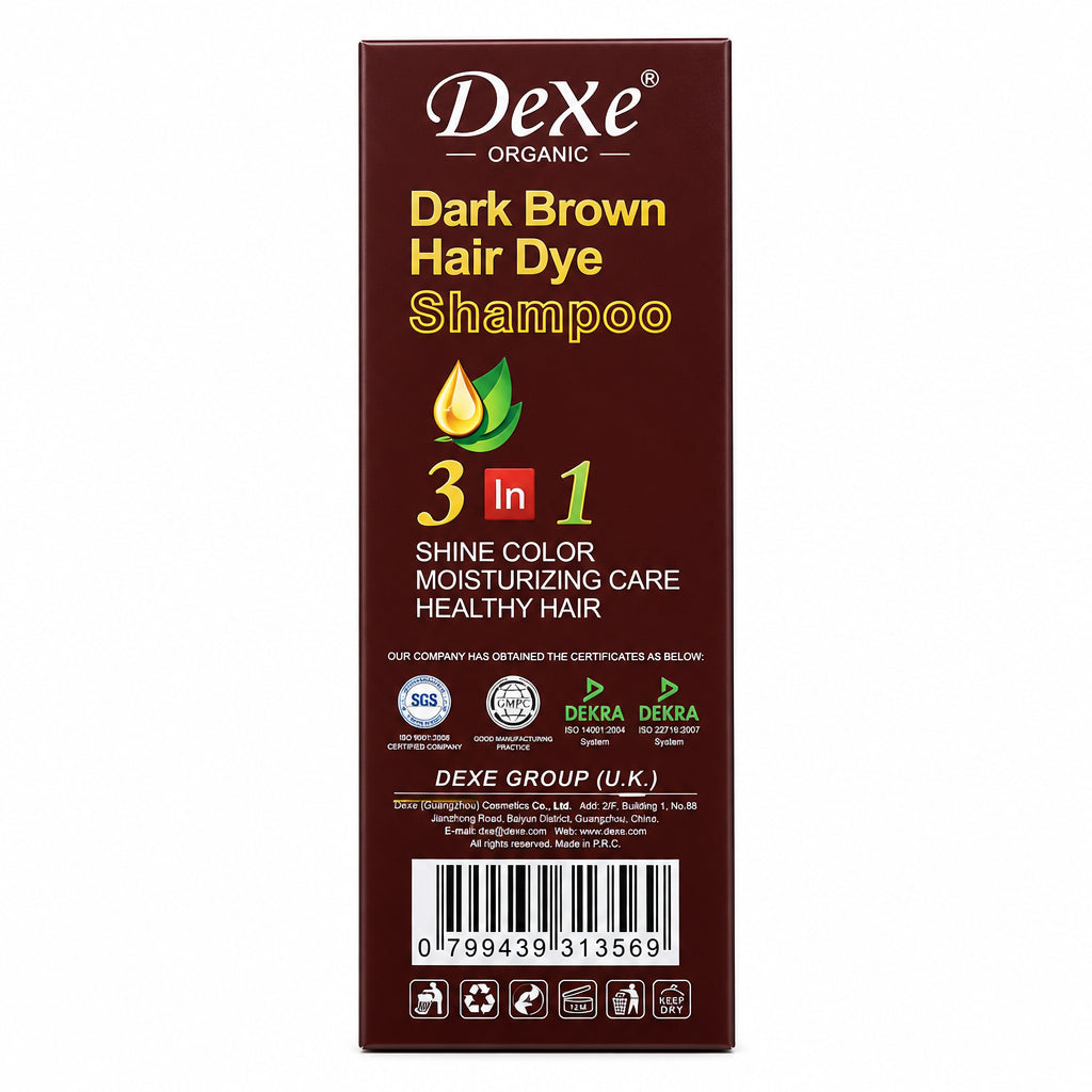 DeXe Dark Brown Hair Dye Shampoo 3-in-1 500ml front packaging