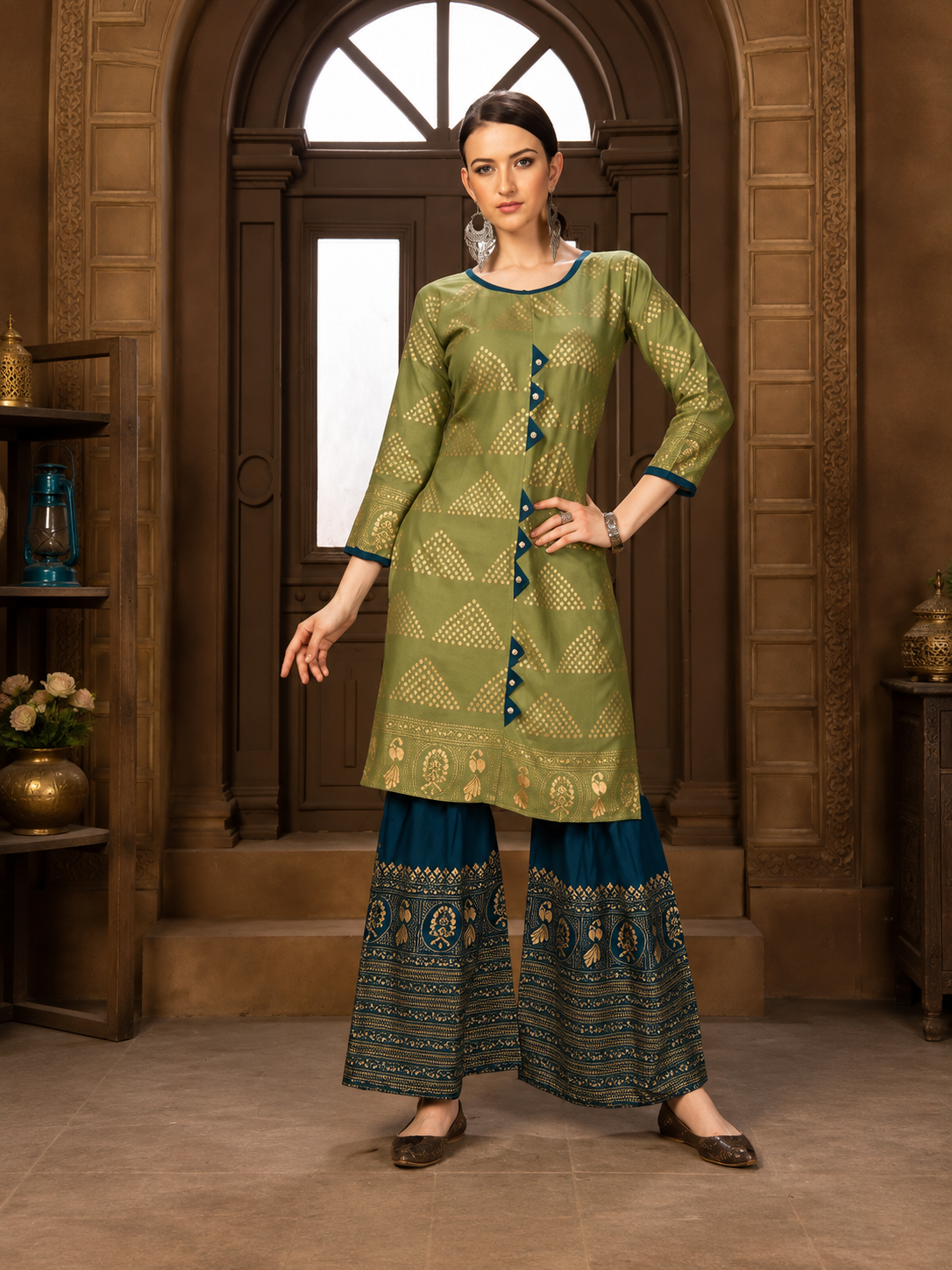Straight-Cut Kurti with Sharara Pants