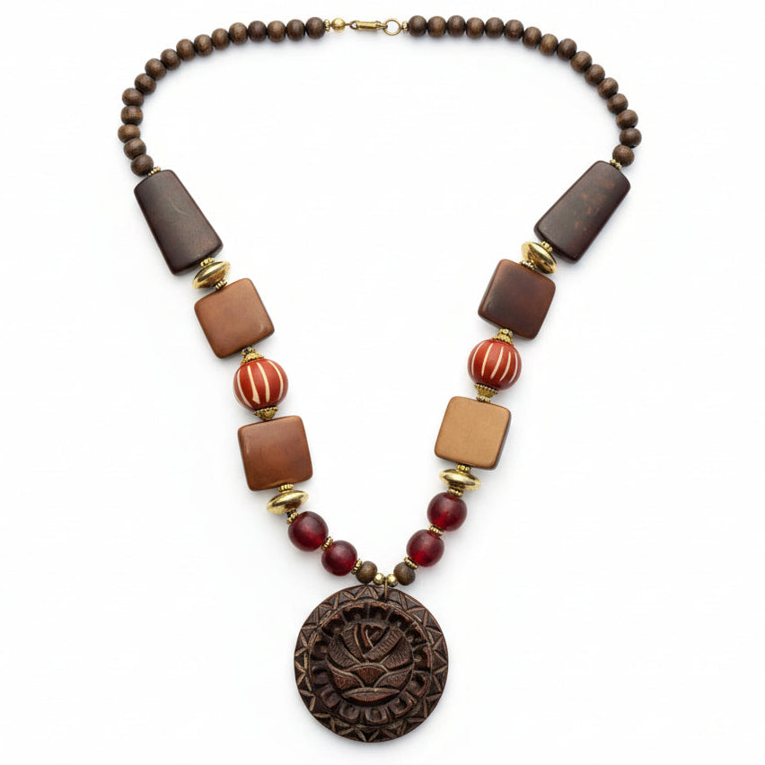 Ethnic Rose Pendant Beaded Necklace 