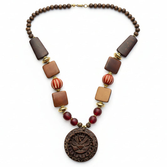 Ethnic Rose Pendant Beaded Necklace 