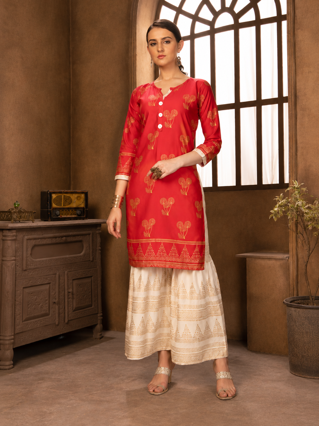 Elegant Women’s Kurti with Matching Sharara Pants