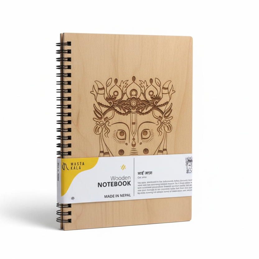 Handmade Gai Jatra Engraved Wooden Cover Journal Nepal