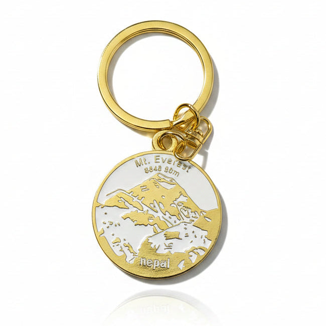 Gold Mt. Everest Nepal souvenir keychain with mountain design

