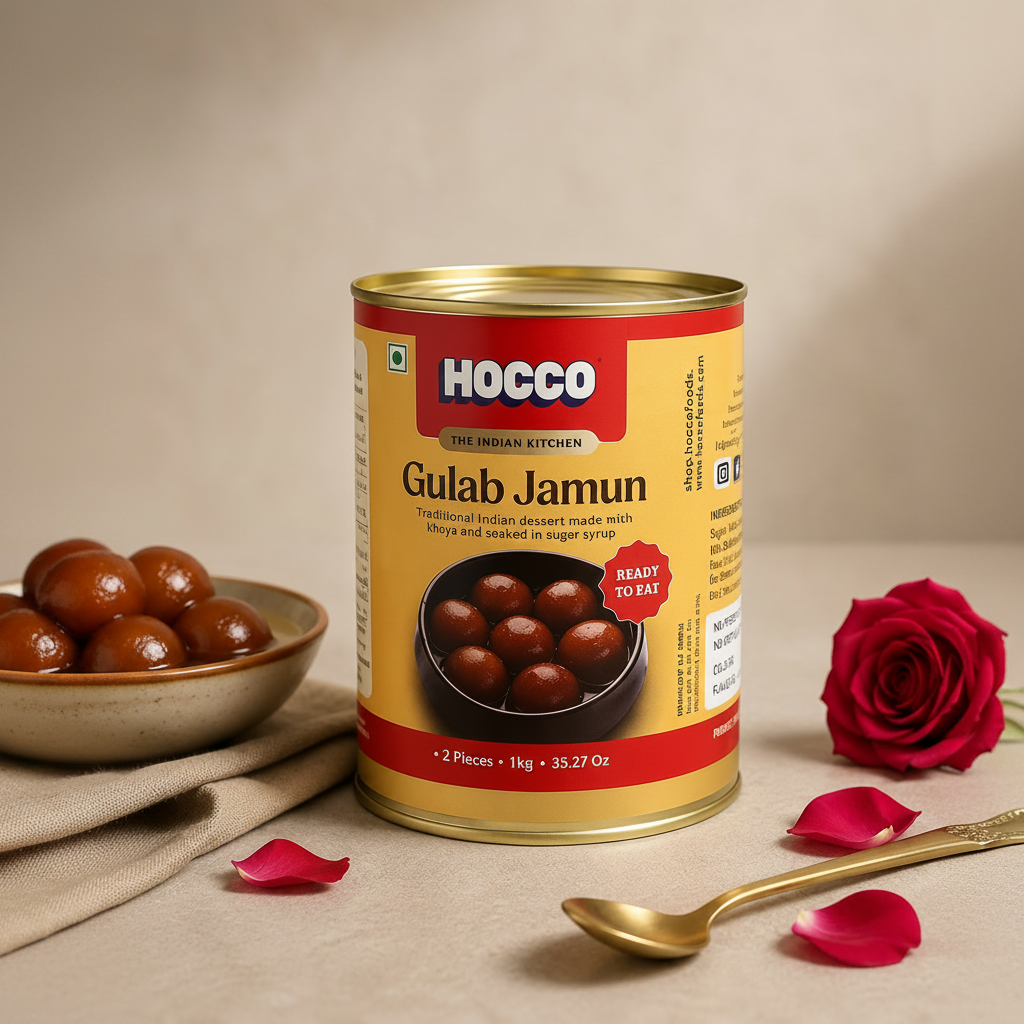 Hocсо Gulab Jamun 1kg can of ready-to-eat Indian dessert in sugar syrup