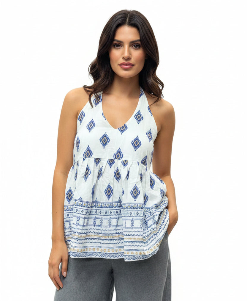 White and blue summer top