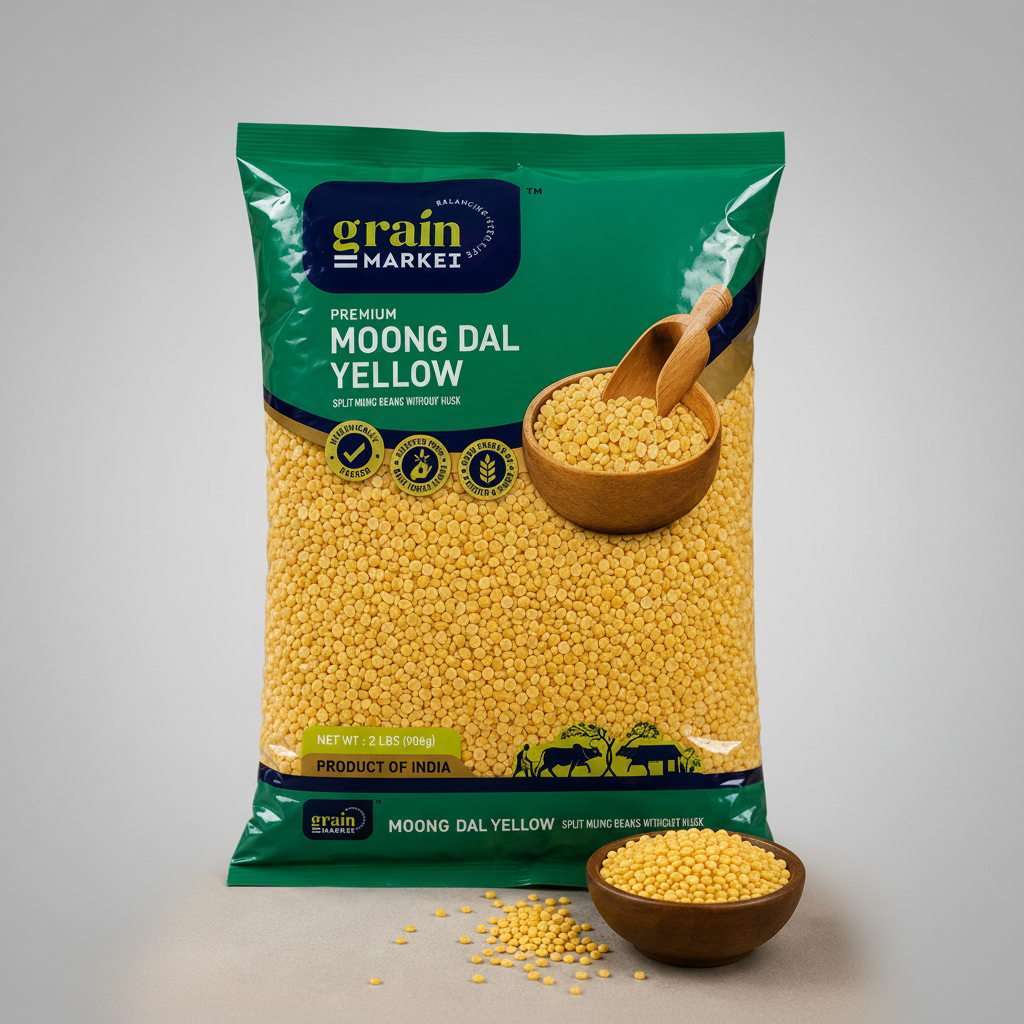 Grain Market Premium Moong Dal Yellow Split Mung Beans Without Husk 2 lbs 908g