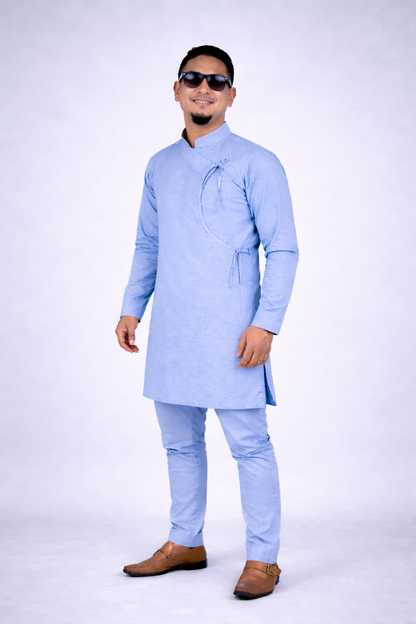 Light blue Nepali Daura Suruwal for men  traditional outfit available in USA Mallko Store, Free Shipping 
