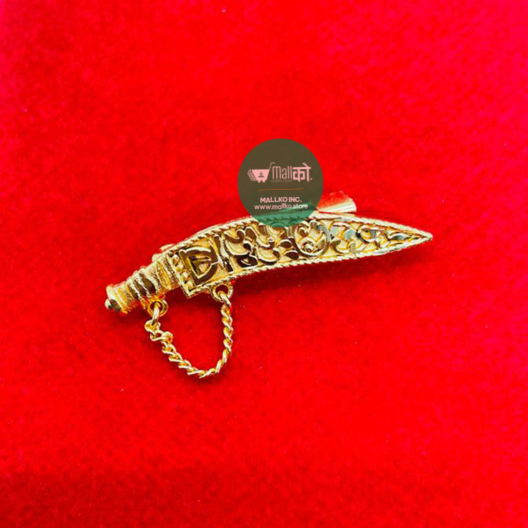 Cultural Nepali gold brooch and white pearl Chandrahaar necklace for traditional and formal wear