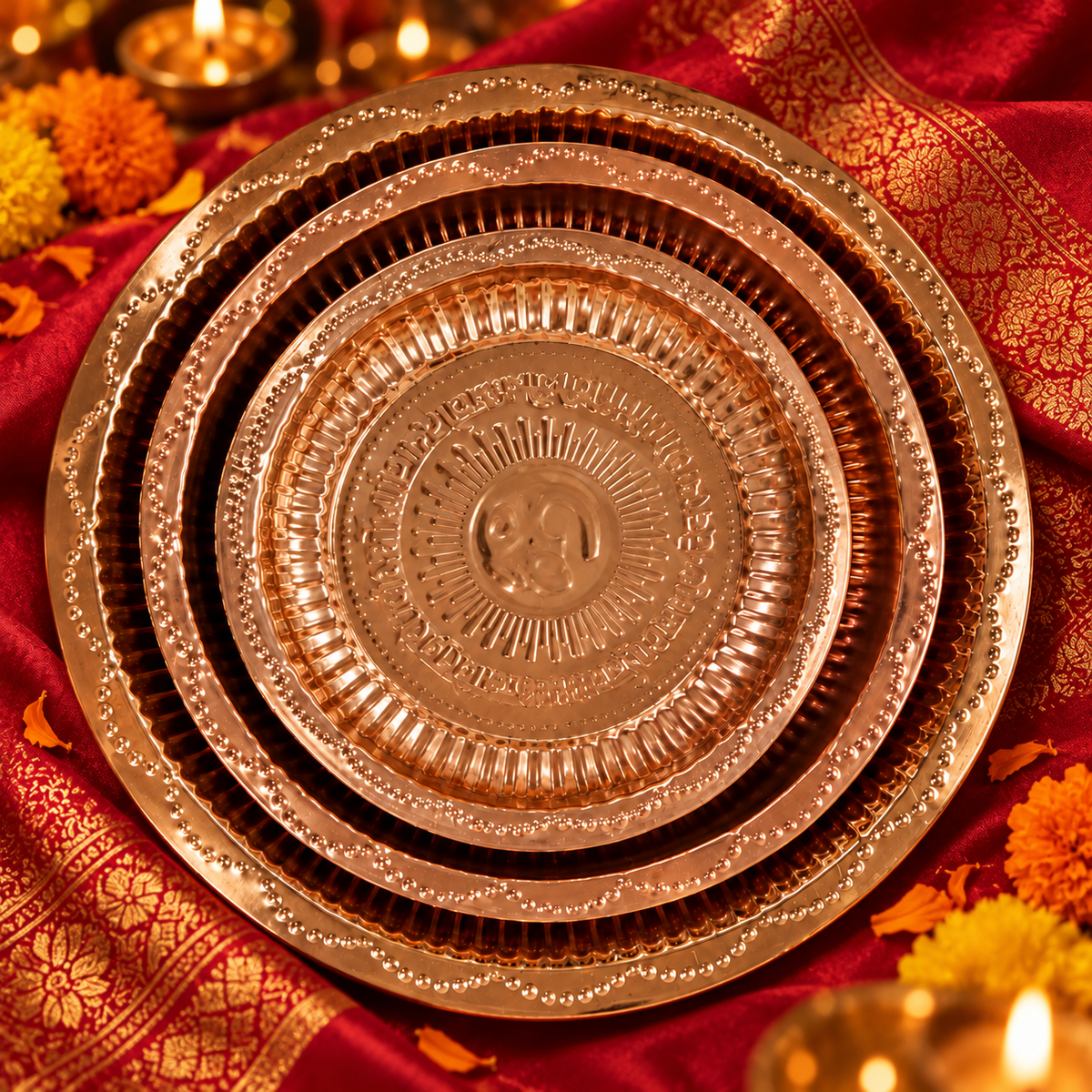 Decorative Copper Puja Thali – Traditional Worship Plate