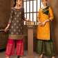 Stylish Gold Print Kurti with Flowing Sharara