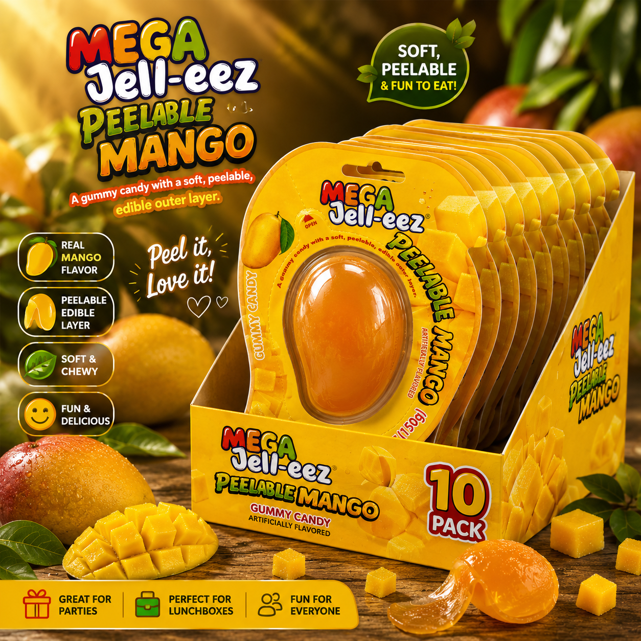 Mega Jelly-eez Peelable Mango Gummy Candy-150g