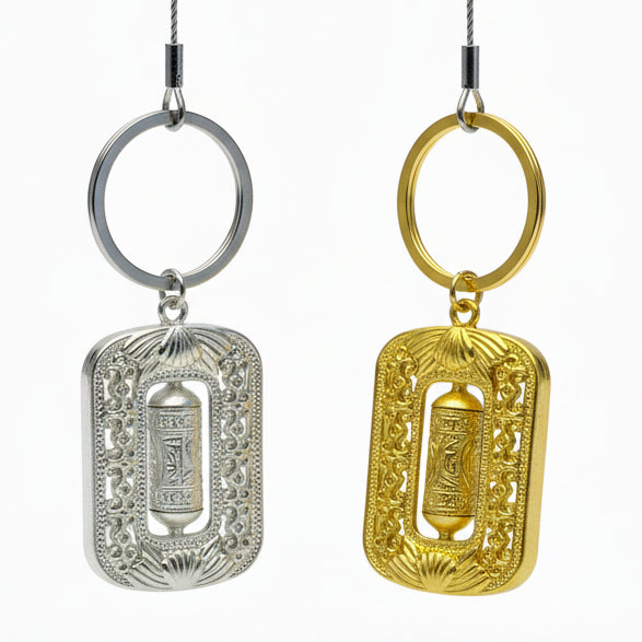 Tibetan Style Prayer Wheel Keychains in Gold and Silver Tone