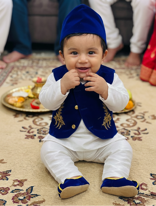 Regal Royal Blue Pasni Ensemble – 4-Piece Baby Boy Set