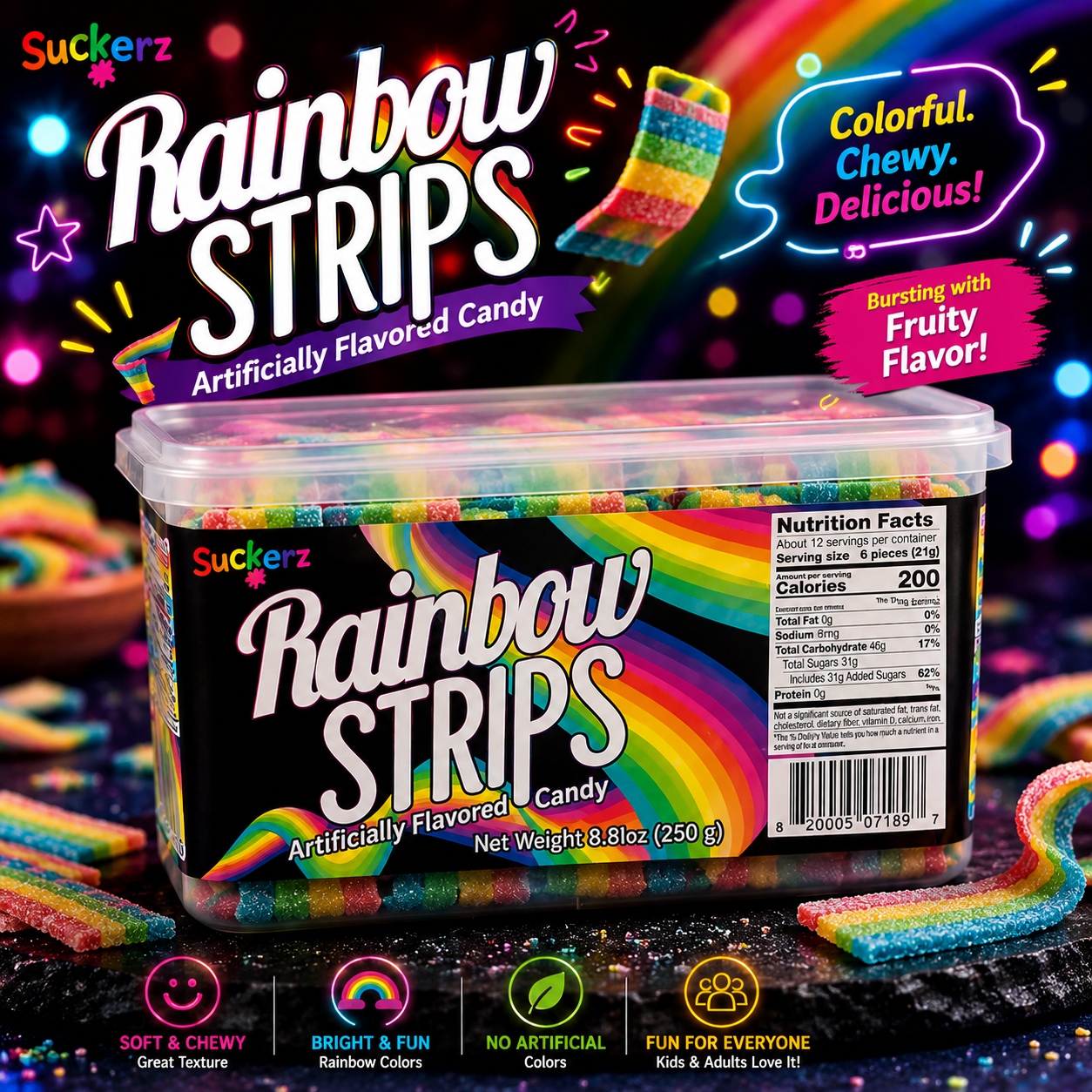 Snackeez Rainbow Strips artificially flavored candy 52.9 oz package