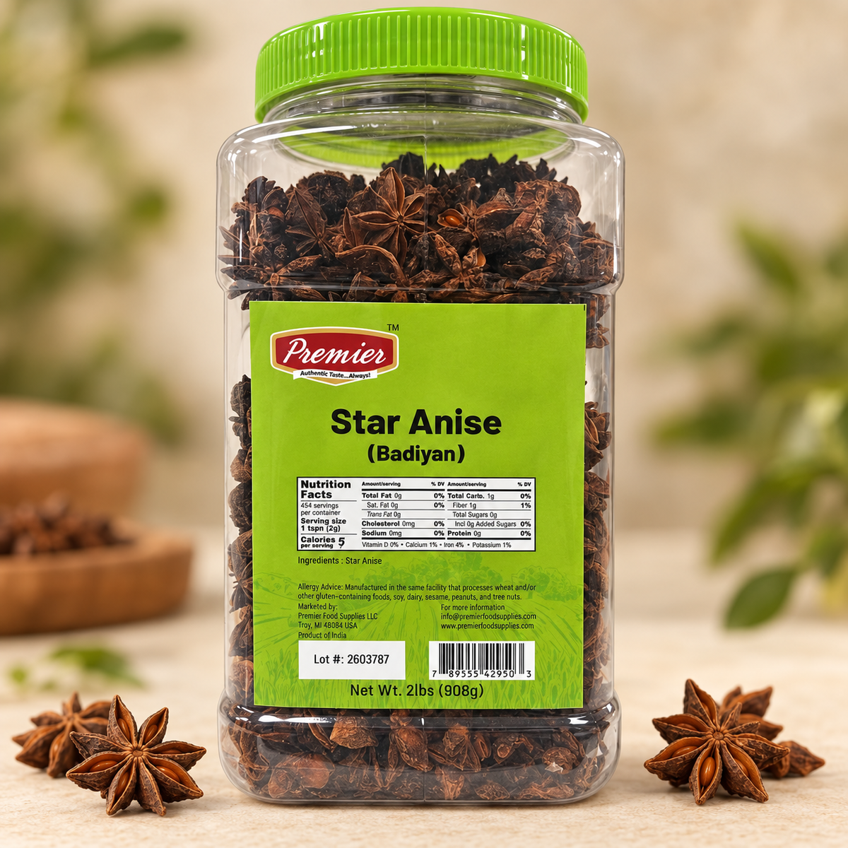 Premier whole Star Anise Badiyan in a 2 lb bulk container
